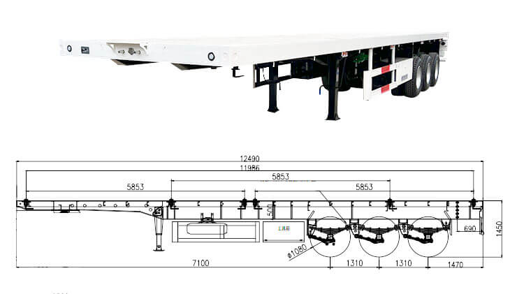 3 Axle 60ton Flat Bed Semi Trailer for Sale in Madagascar